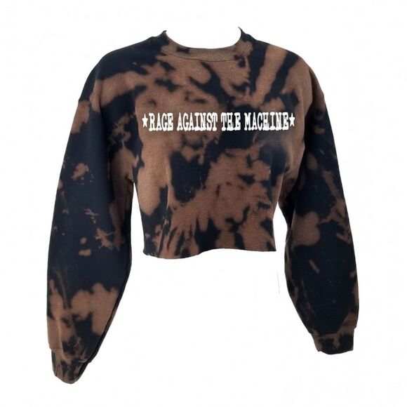 RAGE AGAINST THE MACHINE Rock Band Rap Acid Wash Crop Top Crewneck Sweatshirt - Picture 2 of 5